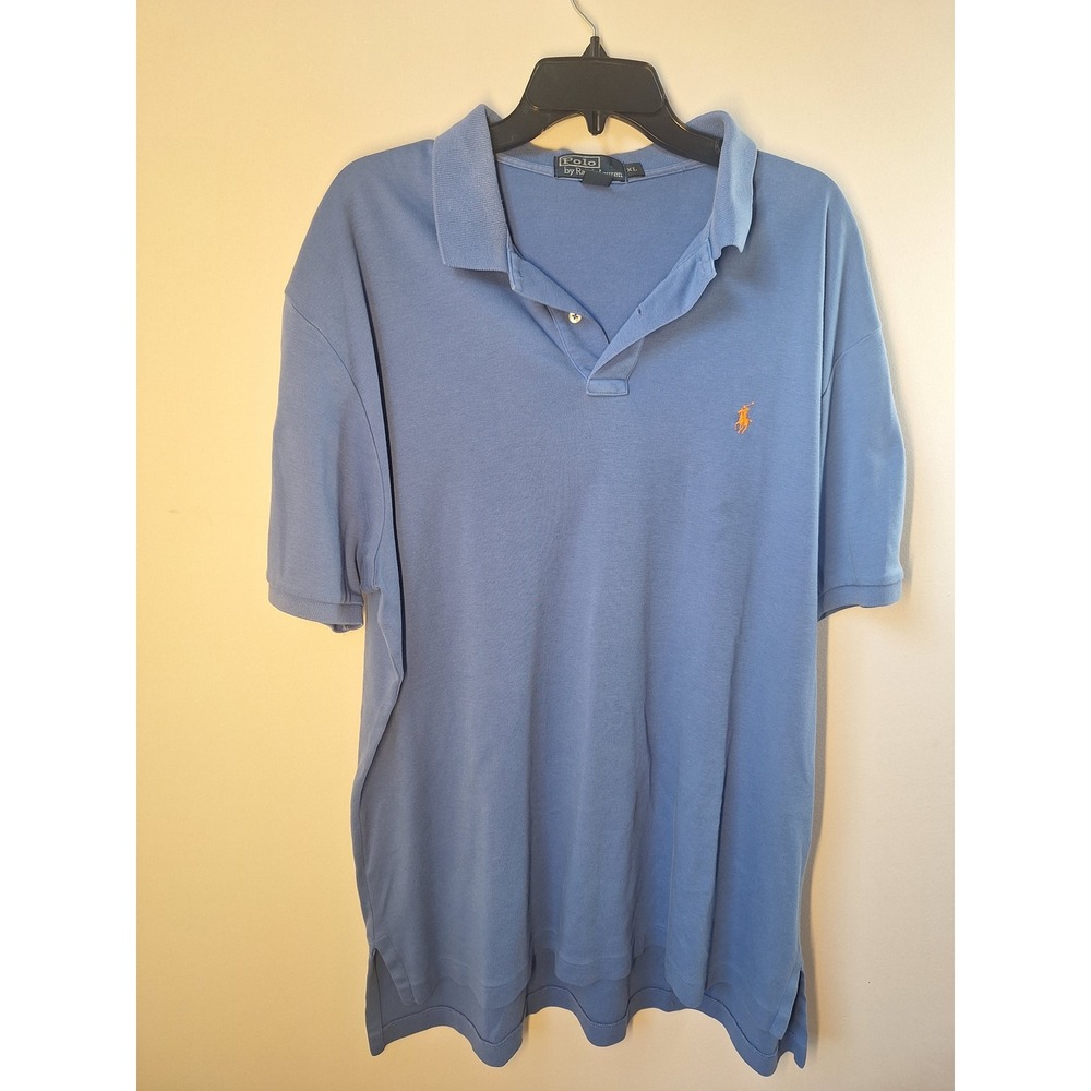 Polo Ralph Lauren Mens XL Blue Short Sleeve Cotton Polo Shirt Brown Pony Logo